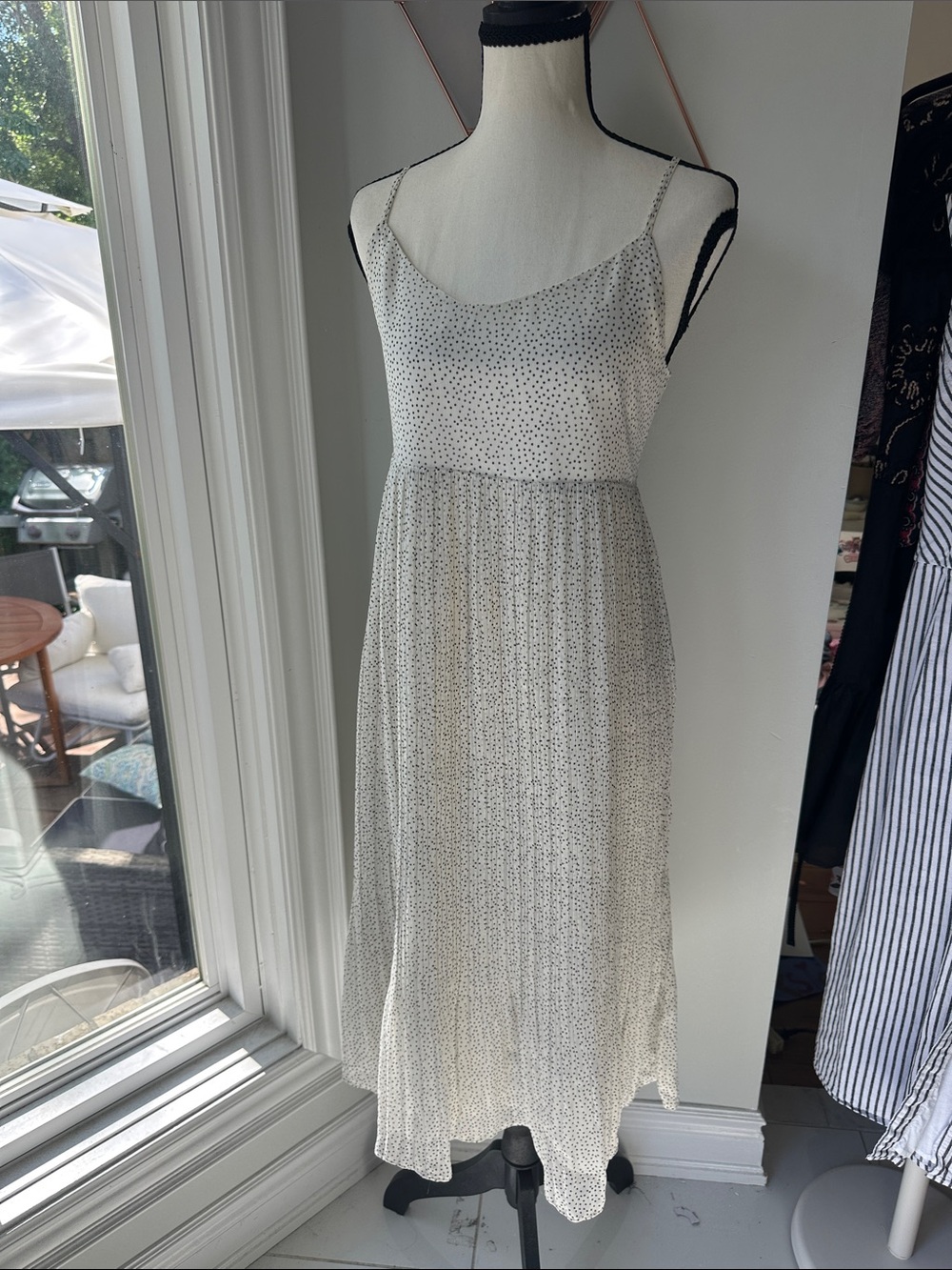 OAK + FORT White Polka Dot Midi Slip Micro Pleats Pleated Long Dress Size Small